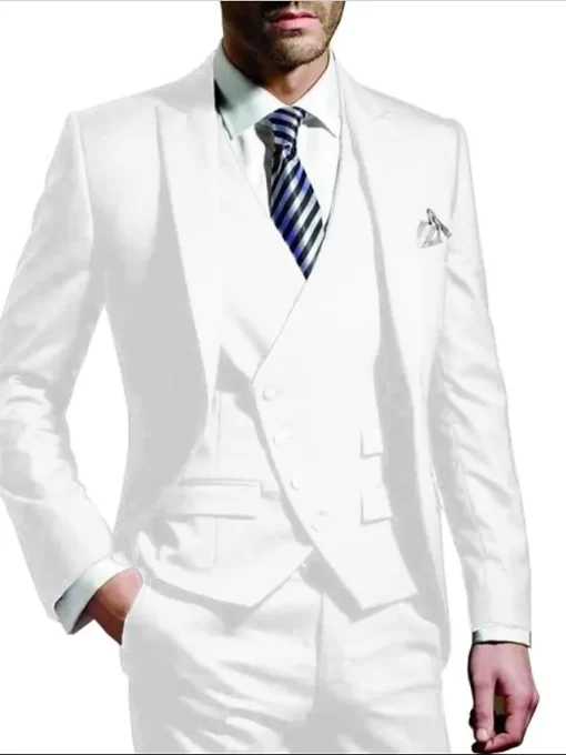 Men's  White Suit 3 Piece Single Breasted One-button