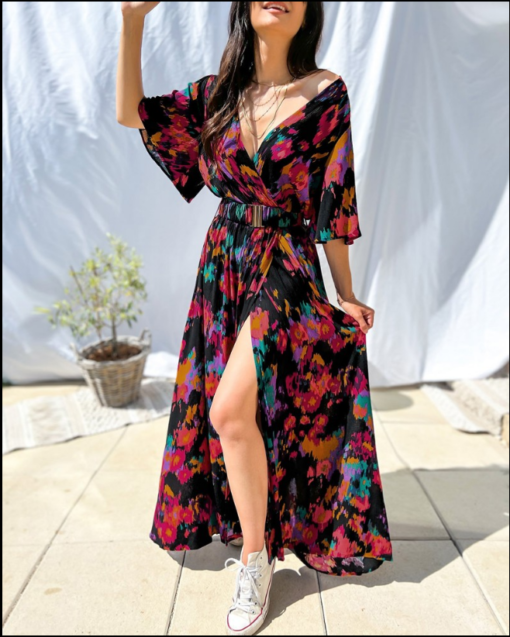 Abstract floral print slit maxi dress - Image 2