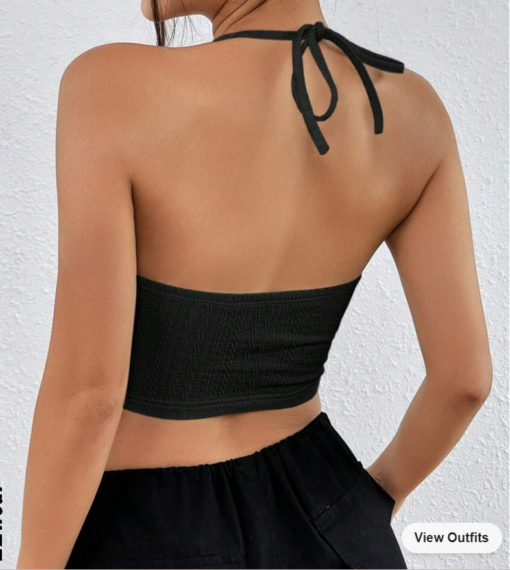 Solid Backless Crop Halter Top - Image 3