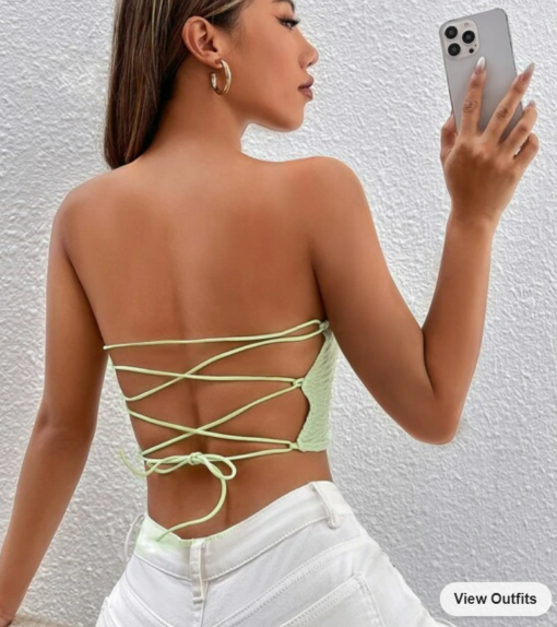 Lace Up Back Crop Tube Top - Image 3