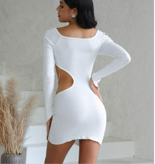 Cut Out Chain Detail Asymmetrical Hem Bustier Bodycon Dress - Image 3