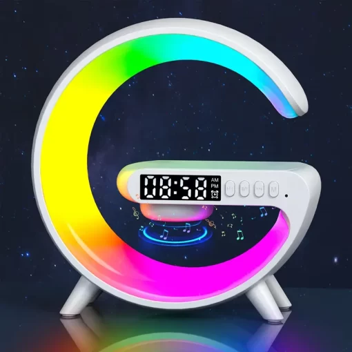 Wireless BT Speakers With Wireless Fast Charging, Rhythm RGB Light, Bar Smart Light, Sunrise Alarm Clock