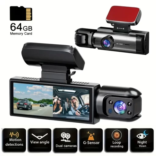 Vavupo 1080P Dual Dash Cam – Front and Inside Car Camera with IR Night Vision